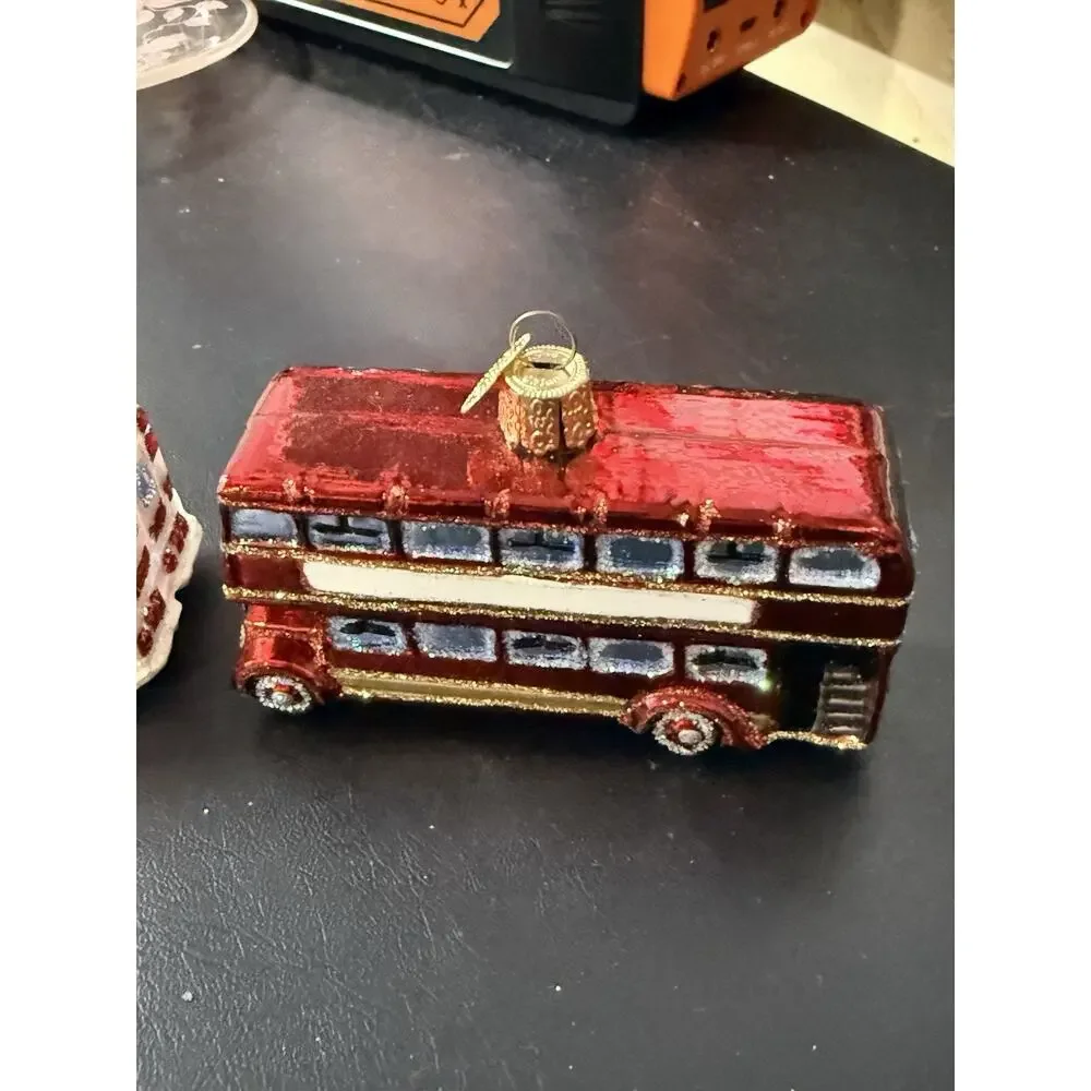 Old World Christmas Glass Ornaments School Bus Fire Truck Ambulance Double Bus